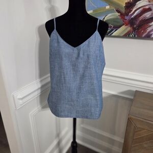 J. CREW - Womens Tank Top BLUE Chambray V Neck Cami Adjustable Straps - SIZE 8